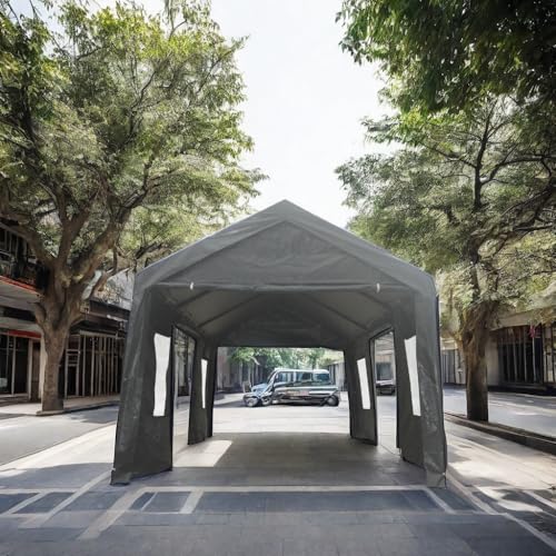 Grey Heavy Duty Portable Carport Canopy Tent with Sidewalls N76563