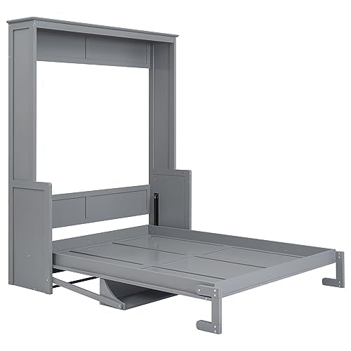 Grey Queen Murphy Bed with Shelf Y747