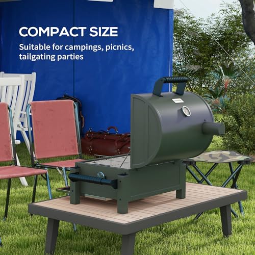Charcoal BBQ Grill with 235 sq.in. Cooking Area, Tabletop Outdoor Barbecue with Ash Catcher and Built-in Thermometer, Black Q76761