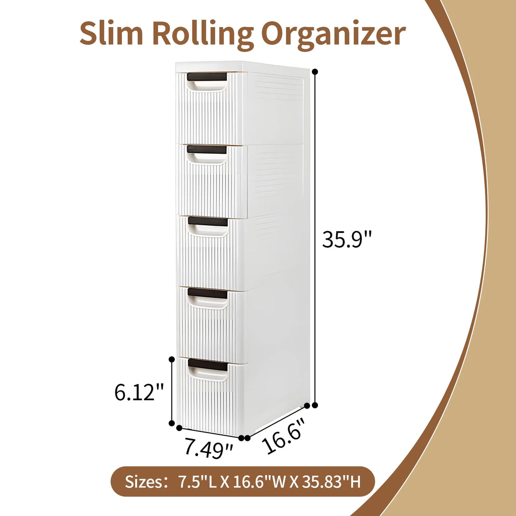 5-Tier White PP Storage Cabinet with Drawers F249471