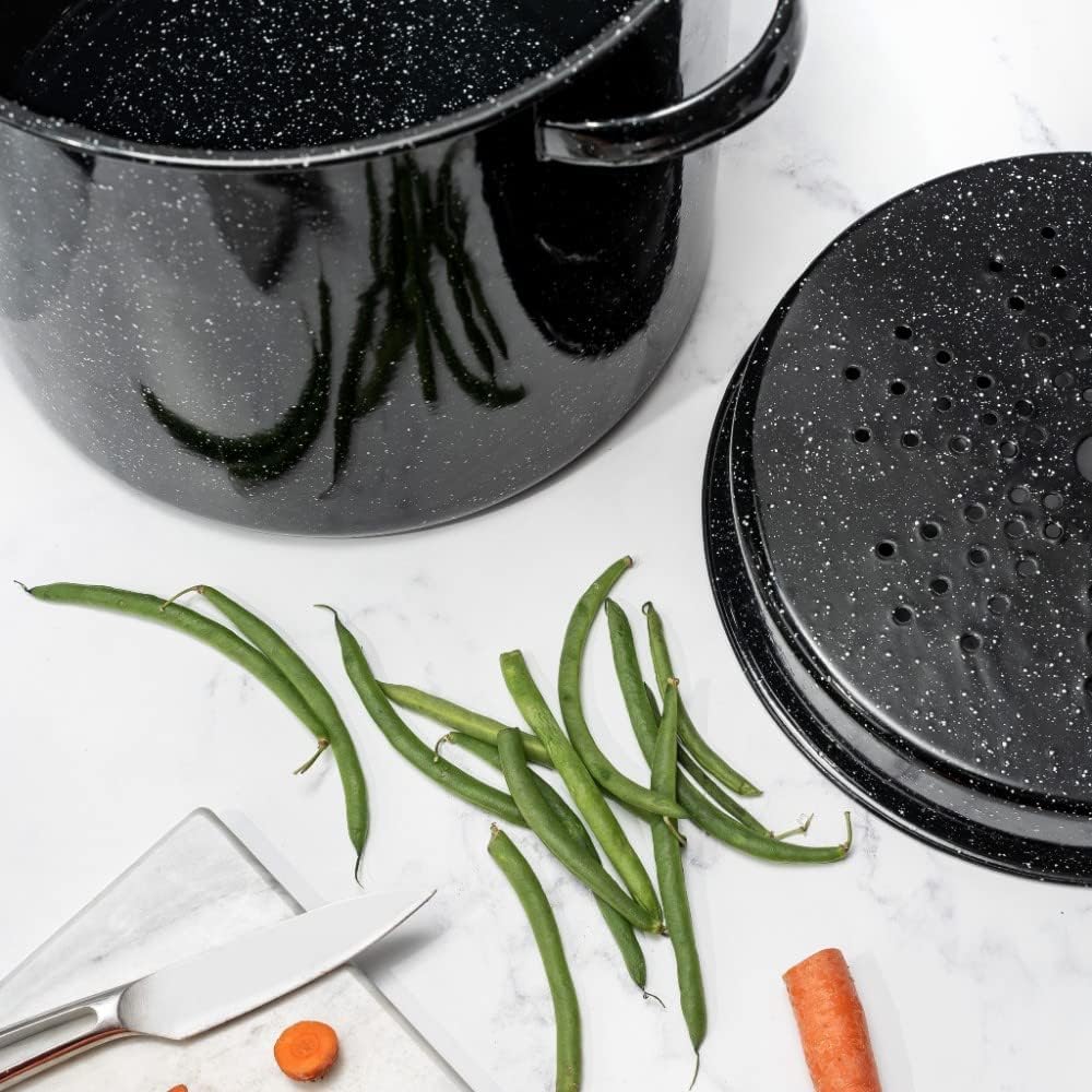 15.5 Qt Enameled Steel Steamer with Lid and Insert L5249