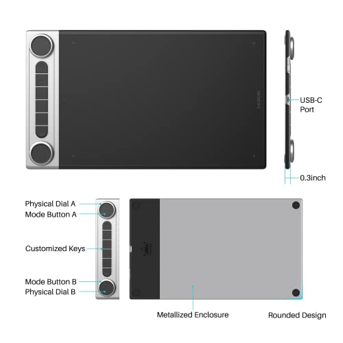 Bluetooth Wireless Graphics Drawing Tablet with Dual Dials Battery-Free Stylus G637440