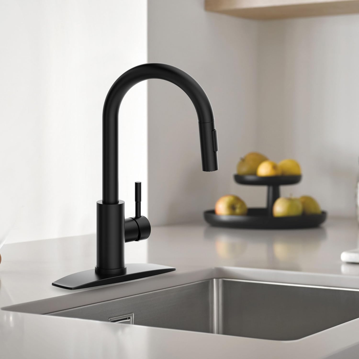 Black Kitchen Faucet with Pull Down Sprayer Stainless Steel High Arc Spout H420