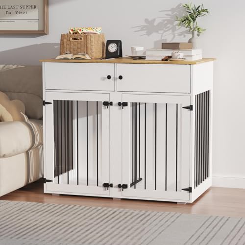 White 41 Inch Double Dog Cage with Removable Divider H77156