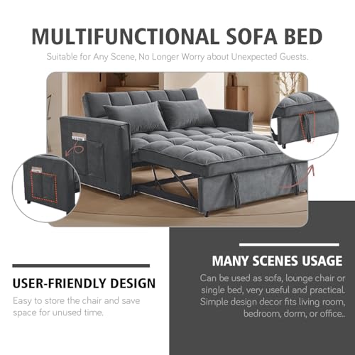 Black Velvet Convertible Sofa Bed with 2 Pillows C7955