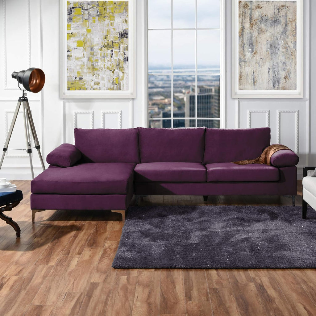 Purple Velvet L-Shape Sectional Sofa J754