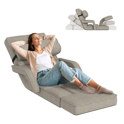 Padded Folding Floor Chair with 14-Level Adjustable Backrest (Dark Grey) A1503