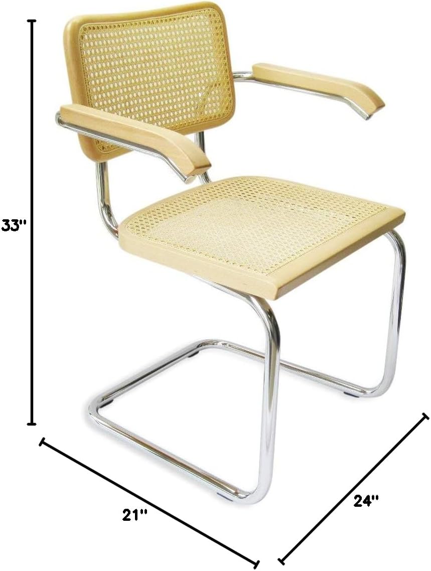 Cane Cantilever Armchair with Chrome Frame & Natural Wood O4554