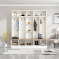 White Coat Rack with 8 Hooks and Storage Bench W4924