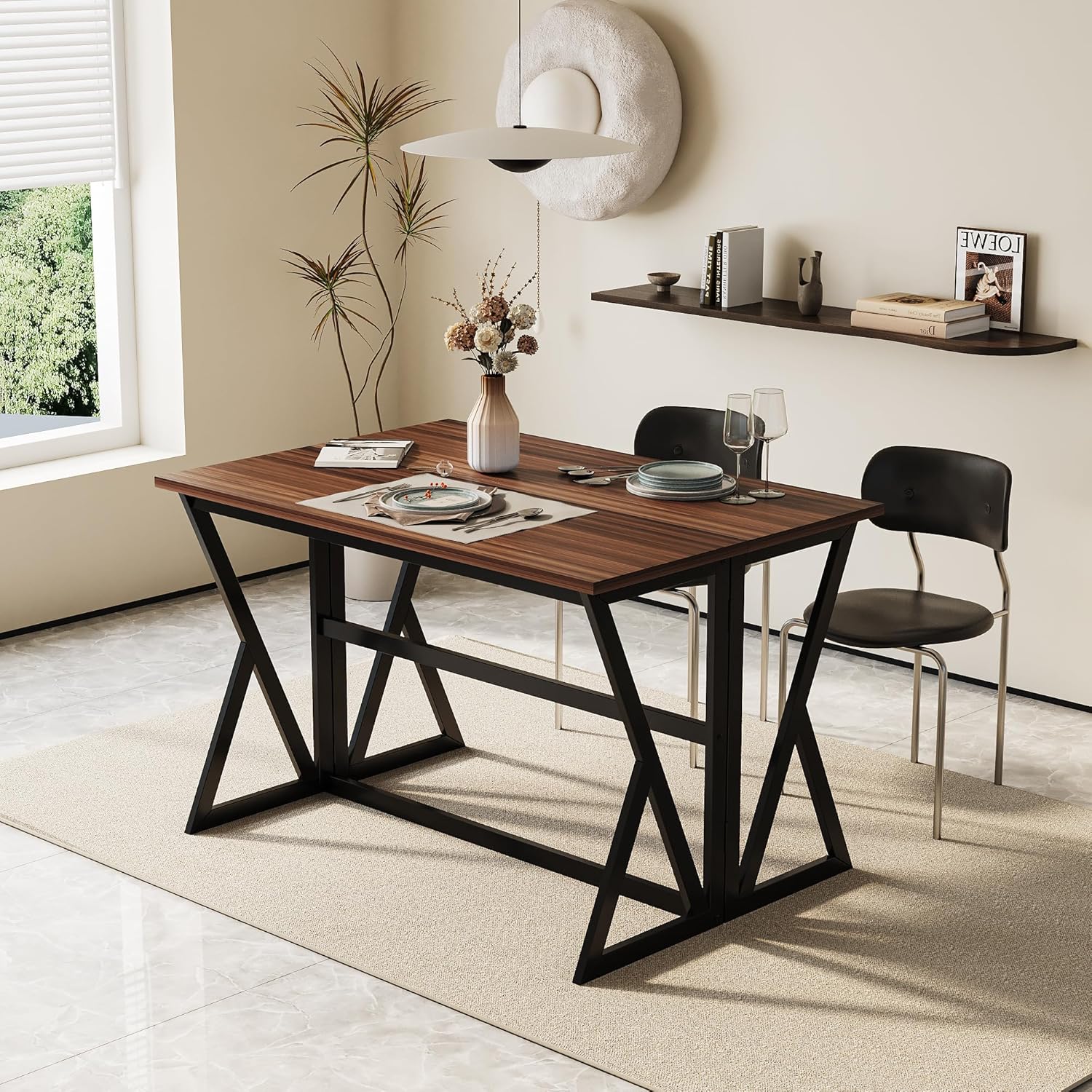 Walnut Brown Wood Drop Leaf Dining Table F70612