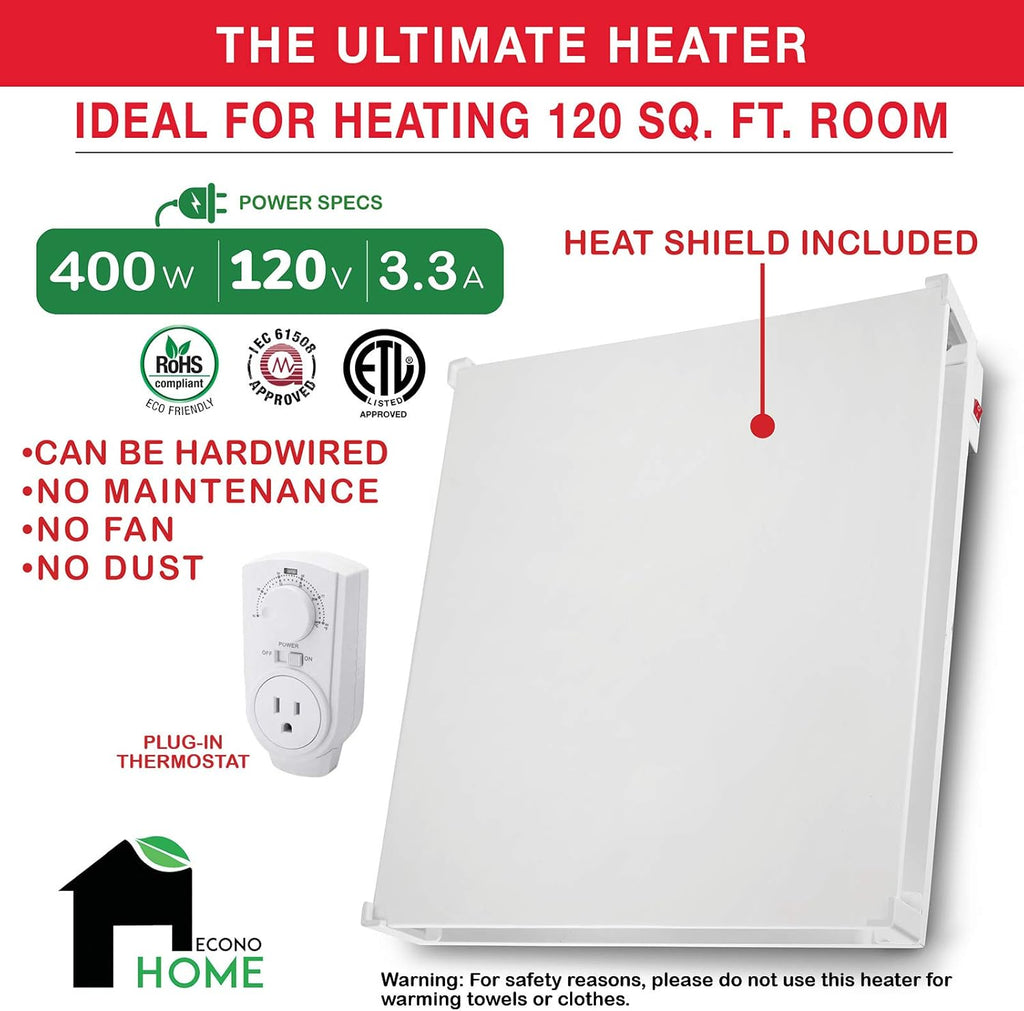 400W Wall Mount Convection Heater with Thermostat N9782