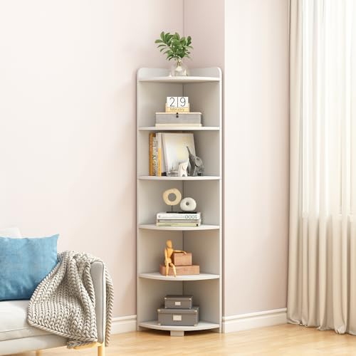 6-Tier Open Corner Shelf Tall Wooden Floor Standing Bookshelf Oak F271