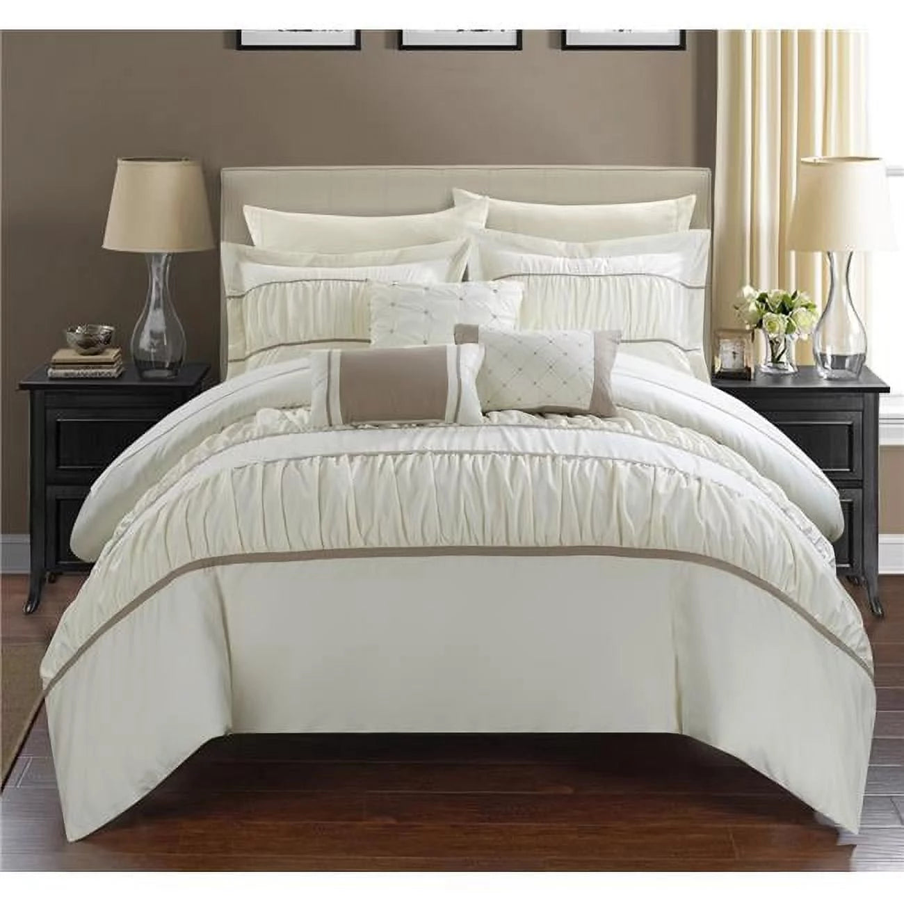 King Beige 10 Piece Comforter Set with Sheets V2446