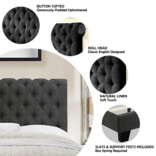 Natural Upholstered Bed Frame with Button Tufting Headboard, Twin V919