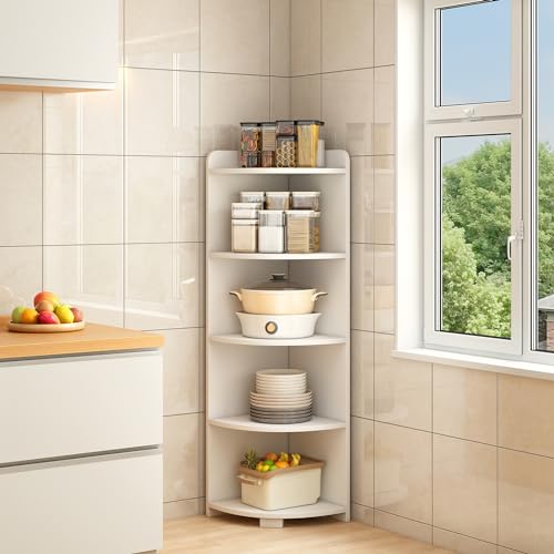 6-Tier Open Corner Shelf Tall Wooden Floor Standing Bookshelf Oak F271