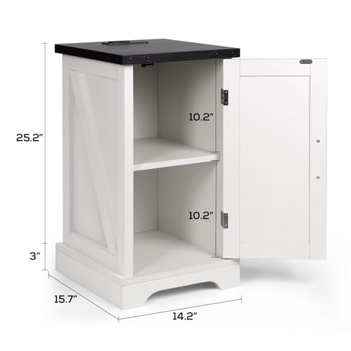 2PCS White Wood Nightstand with Charging Station I7624