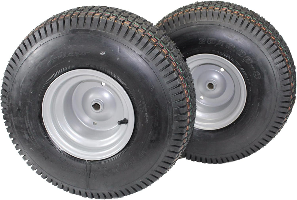 (Set of 2) 20x8.00-8 Lawn Mower Tires with Keyed Hub Wheel J298536