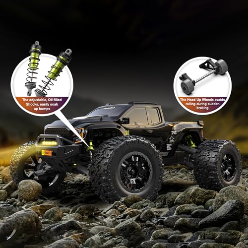 Black 1/10 Brushless RC Monster Truck, 50+ MPH, 4WD, Waterproof, Carbon Fiber P5189