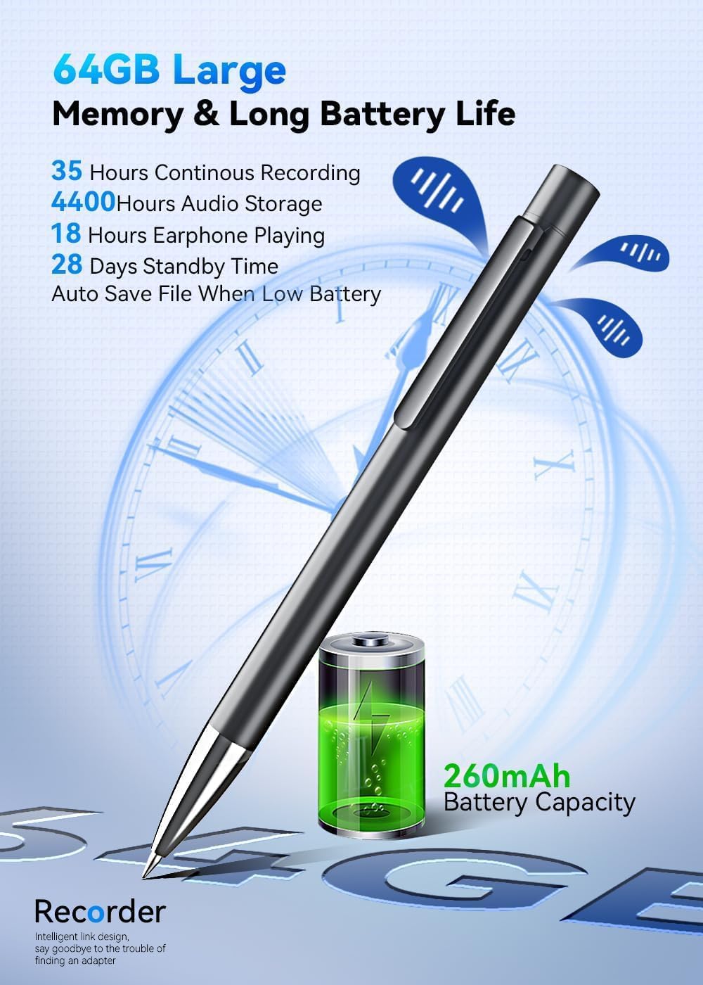 64GB Digital Voice Recorder with Playback, USB-C Recording Device G10063