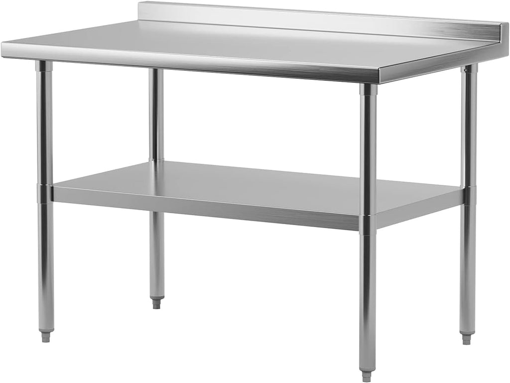 48 x 24 Inch Stainless Steel Commercial Heavy-Duty Table with Undershelf and Backsplash A130659