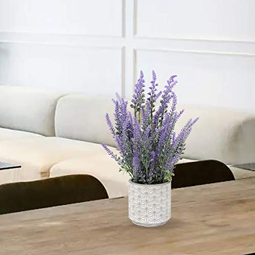 Lavender Flowers Artificial Fake Plant in Cement Pot S95344