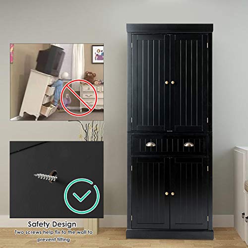 White 4-Door Wooden Storage Cabinet with Drawers and Adjustable Shelves V260548
