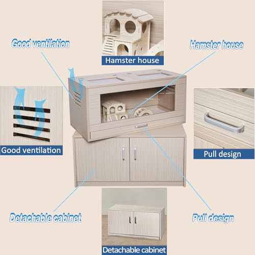 Hamster Cage with Storage Cabinet, Acrylic Panels, 31.5" L x 15.75" x 32.28" (Teak) M4427