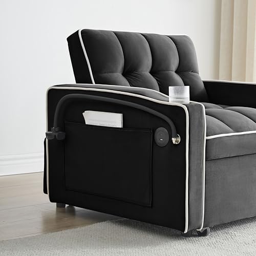 Creamy White Convertible Sleeper Sofa Chair with Cup Holder U630491