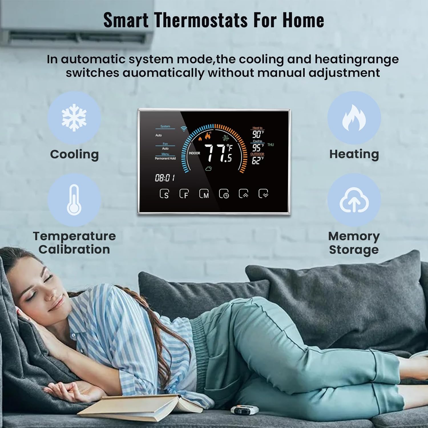 Smart Thermostat with WiFi, App, LCD Color Screen, Voice Control, C-Wire Adapter F81527