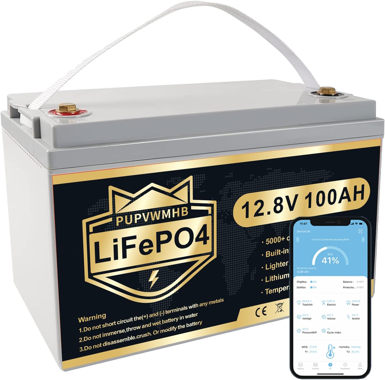 12V 100Ah Bluetooth LiFePO4 Battery with 100A BMS N825771