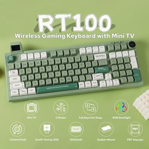 97 Keys Gasket Mechanical Keyboard with Customizable Display Screen, Knob, Hot Swappable Socket, 5000mAh Battery O5498