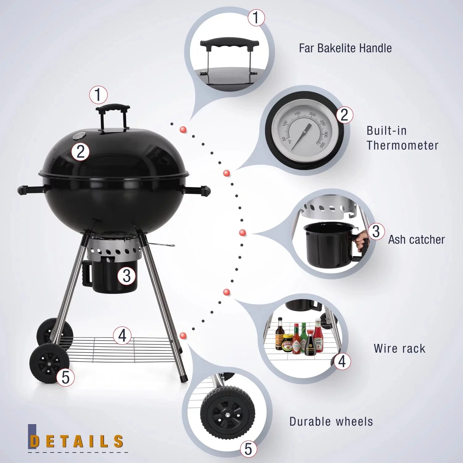 22" Portable Charcoal BBQ Grill, Black G914