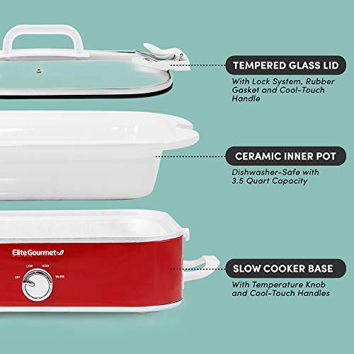 3.5Qt Red Casserole Slow Cooker with Locking Lid V2582