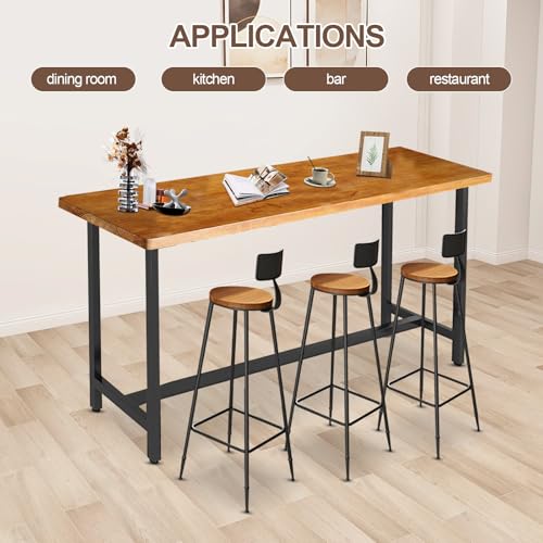 Rectangular High Top Wooden Bar Table with Iron Legs O534175