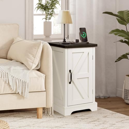 2PCS White Wood Nightstand with Charging Station I7624