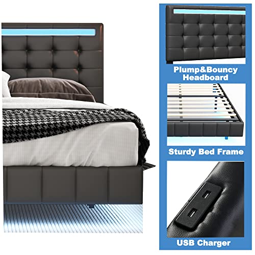 Queen Size LED Bed Frame with USB Charging A553386