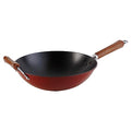 Black 14-Inch Cast Iron Wok with Wood Handles Y74833
