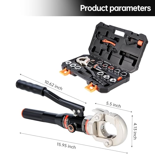 Copper Tube Fittings Hydraulic Pipe Crimping Tool with 1/2", 3/4" and 1" Jaw Pipe Press Crimper Pressing Pliers with Pipe Cutter K23356