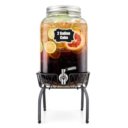 2 Gallon Glass Beverage Dispenser with Stand and Lid N3232