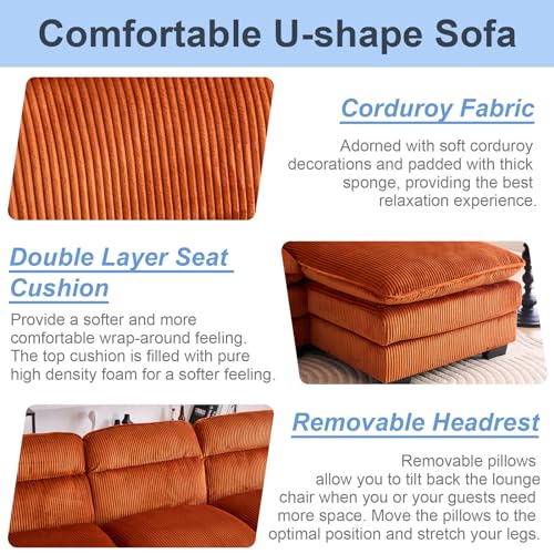 White Corduroy U Shaped Modular Sofa Sleeper with Double Chaise Y62998