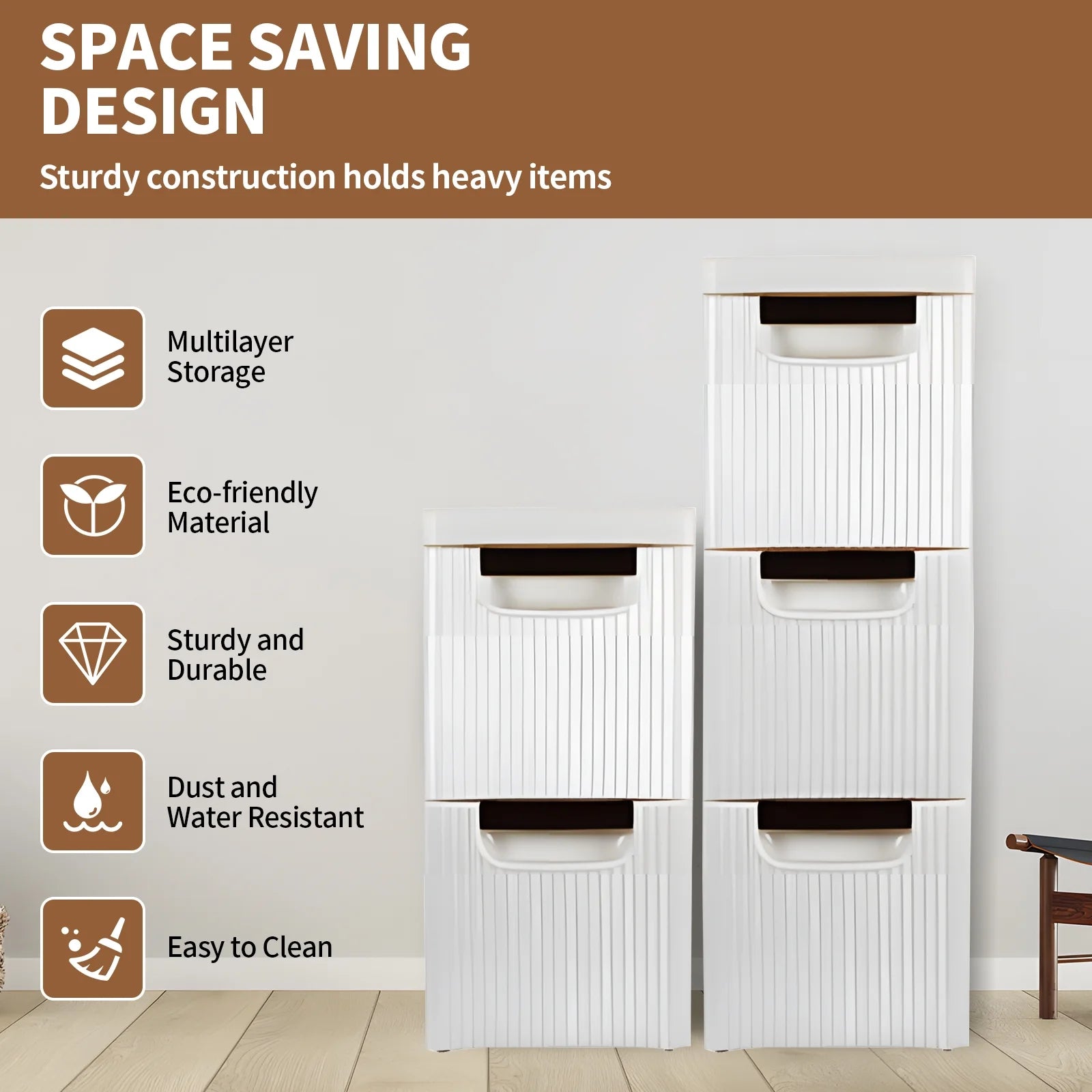 5-Tier White PP Storage Cabinet with Drawers F249471