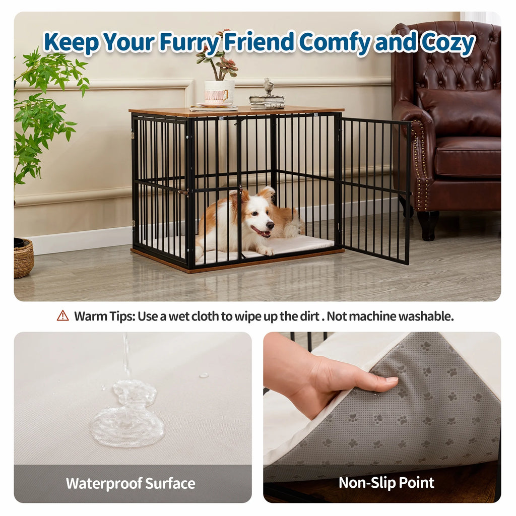Medium Wooden Dog Crate Furniture with Washable Cushion U3908