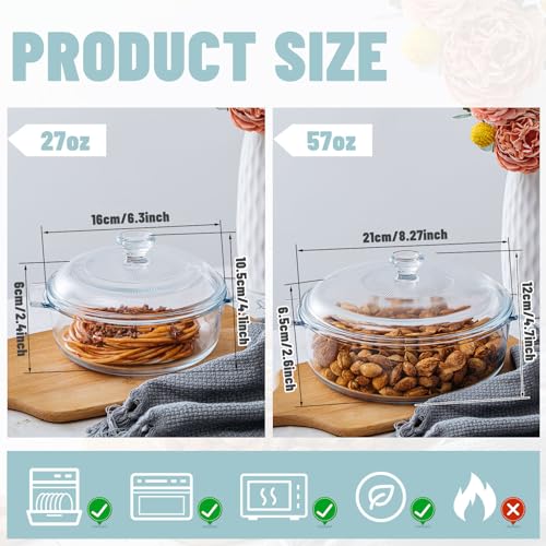 2 Pieces Glass Casserole Dish with Lid, Oven Safe (Square, 0.8L/ 1.5L) D532014