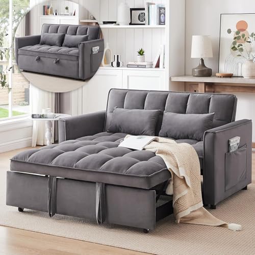 Black Velvet Convertible Sofa Bed with 2 Pillows C7955