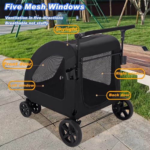 Large Dog Stroller, Removable Cushion Adjustable Handle Foldable 4 Wheel Pet Stroller (Black) S733017