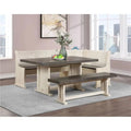 Off White Grey Wood Dining Table Set with Corner Storage Bench B6250