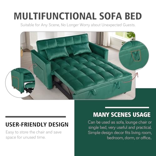 Black Velvet Convertible Sofa Bed with 2 Pillows C7955
