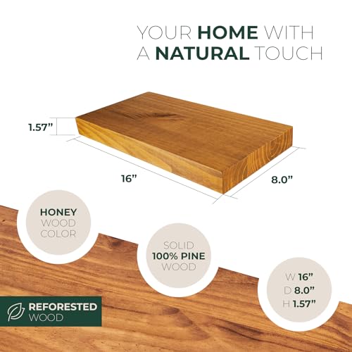 Solid Wood Floating Shelves, Set of 2, Honey Oak W34426