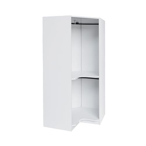 Natural Polygon Wooden Corner Wardrobe Closet with 2 Hanging Rails & Shelves P836785