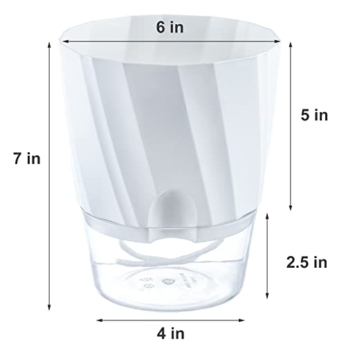 5 Pack Self Watering Planters 6 Inch Plastic Plant Pots, White F4086
